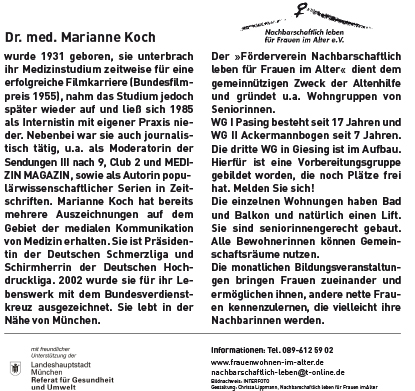 Einladung zum Vortrag Dr. med. Marianne Koch, Rückseite