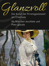 Frau zwischen Bäumen, Gemälde um 1900, Ankündigung der ausstellung glanzvoll in Prien