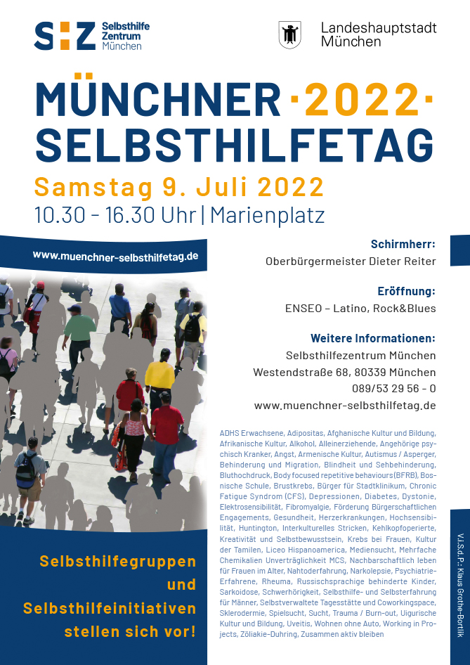 Poster Münchner Selbsthilfetag 2022 mit Logo und Teilnehmer:innen