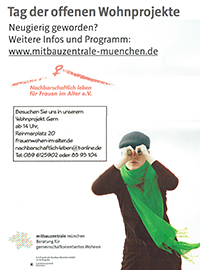 Ankündigung für den Tag des offenen Wohnprojekts mit Besichtigung des projektes Gern des Fördervereins Nachbarschaftlich leben für Frauen im Alter