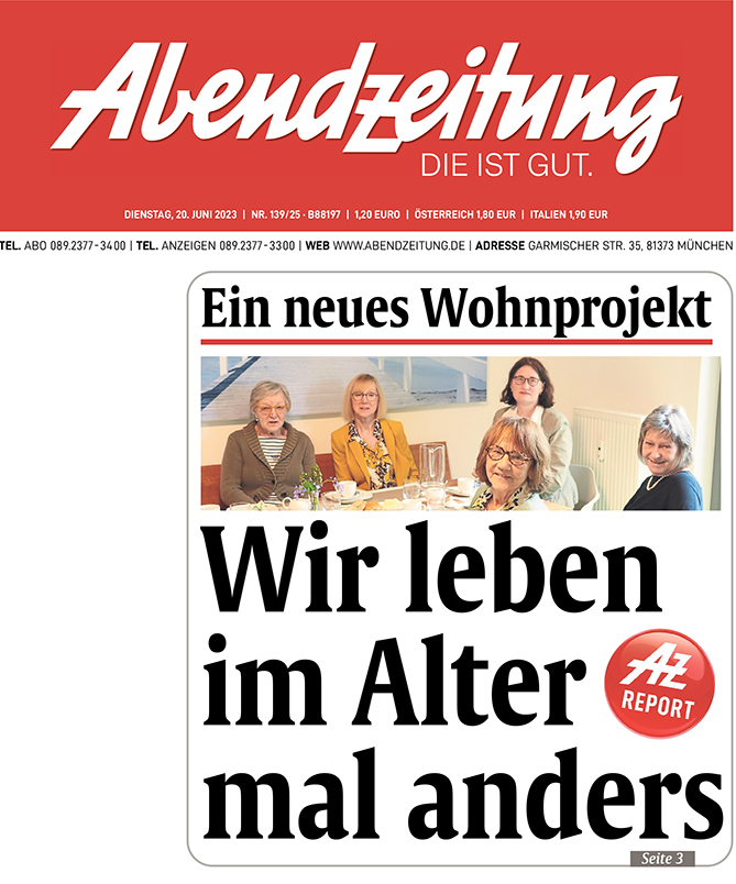 Aufmacher in der Abendzeitung München, am 20.06.2023: wir leben im Alter mal anders