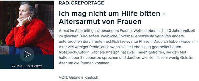 aufmacher der Radiosendung mit einer Frau immittleren Alter den Kopf auf Hände gestützt nach links schauend