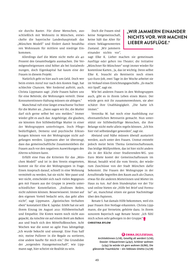 Artikel  in der EMMA, Ausgabe 02.2003; Seite 3