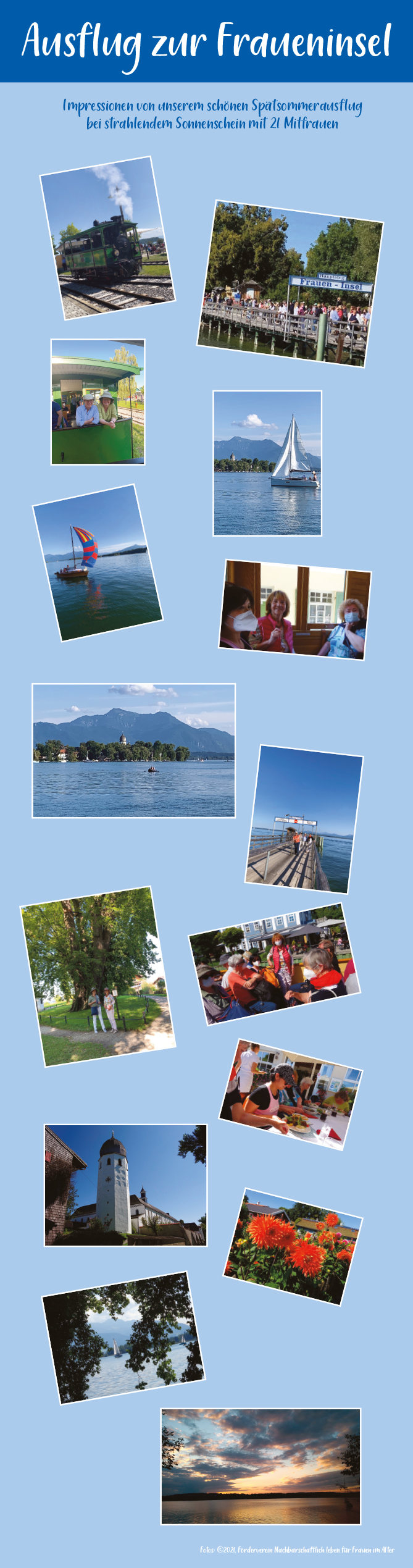 Impressionen vom Ausflug zur Fraueninsel mit Schiff und Bahn