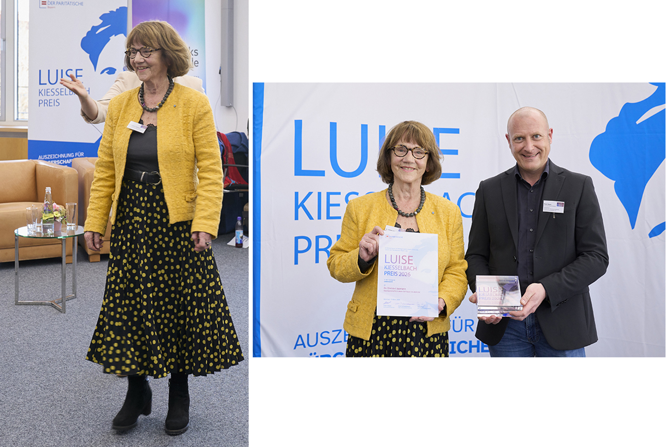 Dr. christa Lippmann mit Urkunde und Preis überreicht von Sven Göpel