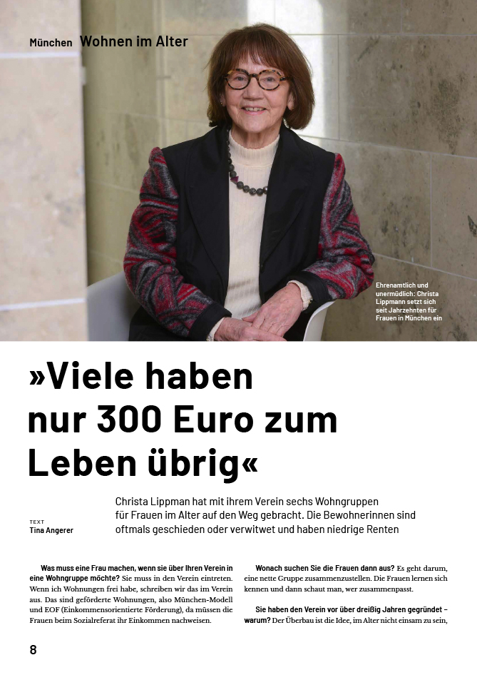 Interview mit Dr. Christa Lippmann im Münchner Mietermagazin, im März 2023: Viele haben nur 300 Euro zum Leben übrig