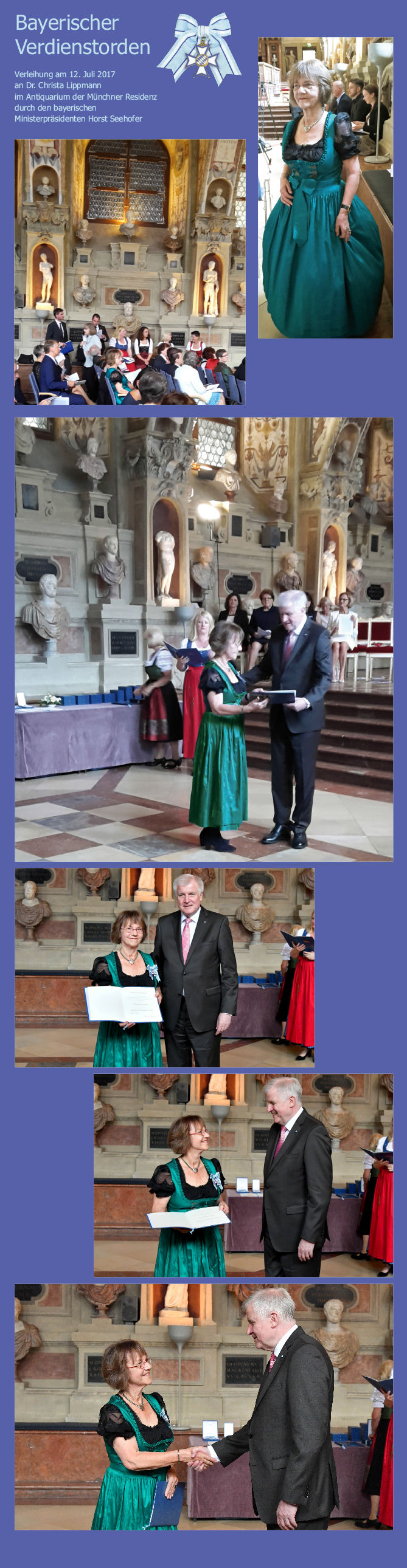 Bilder von der Verleihung des Bayerischen Verdienstordens an Dr. Christa Lippmann durch den Bayerischen Ministerpräsidenten Horst Seehofer