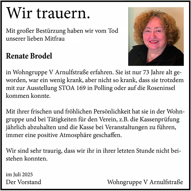 Traueranzeige für unsere Wohnfrau Renate