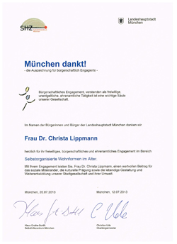 Münchens Auszeichnung für bürgerlich Engagierte an Dr. Christa Lippmann