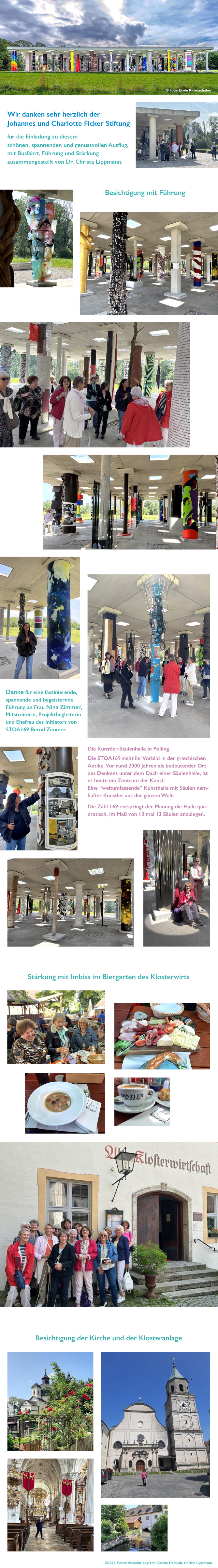 Bilder der Künstlersäulenhalle STOA169 und vom Besuch des Klosterwirts und der Kirche in Polling
