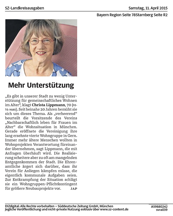 Interview mit Frau Dr. Lippmann am 11.4.2015 in der Süddeutschen Zeitung