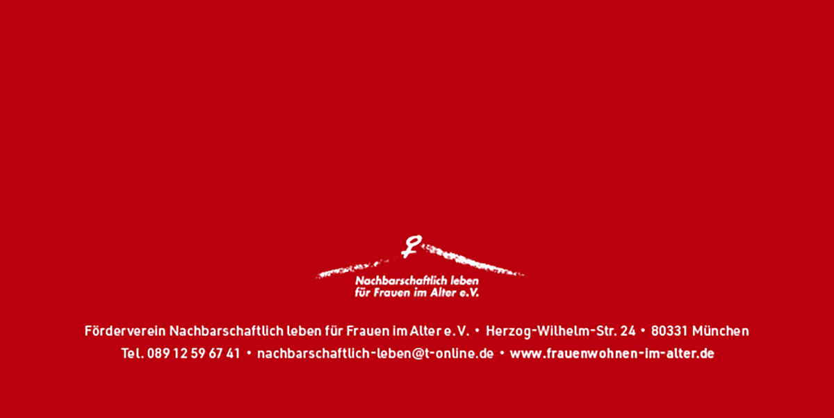 Nachbarschaftlich leben f&uuml;r Frauen im Alter, Einladung Rückseite: auf rot: Einladung zum 30-jährigen Jubiläumsfest und Buchvorstellung, Adresse