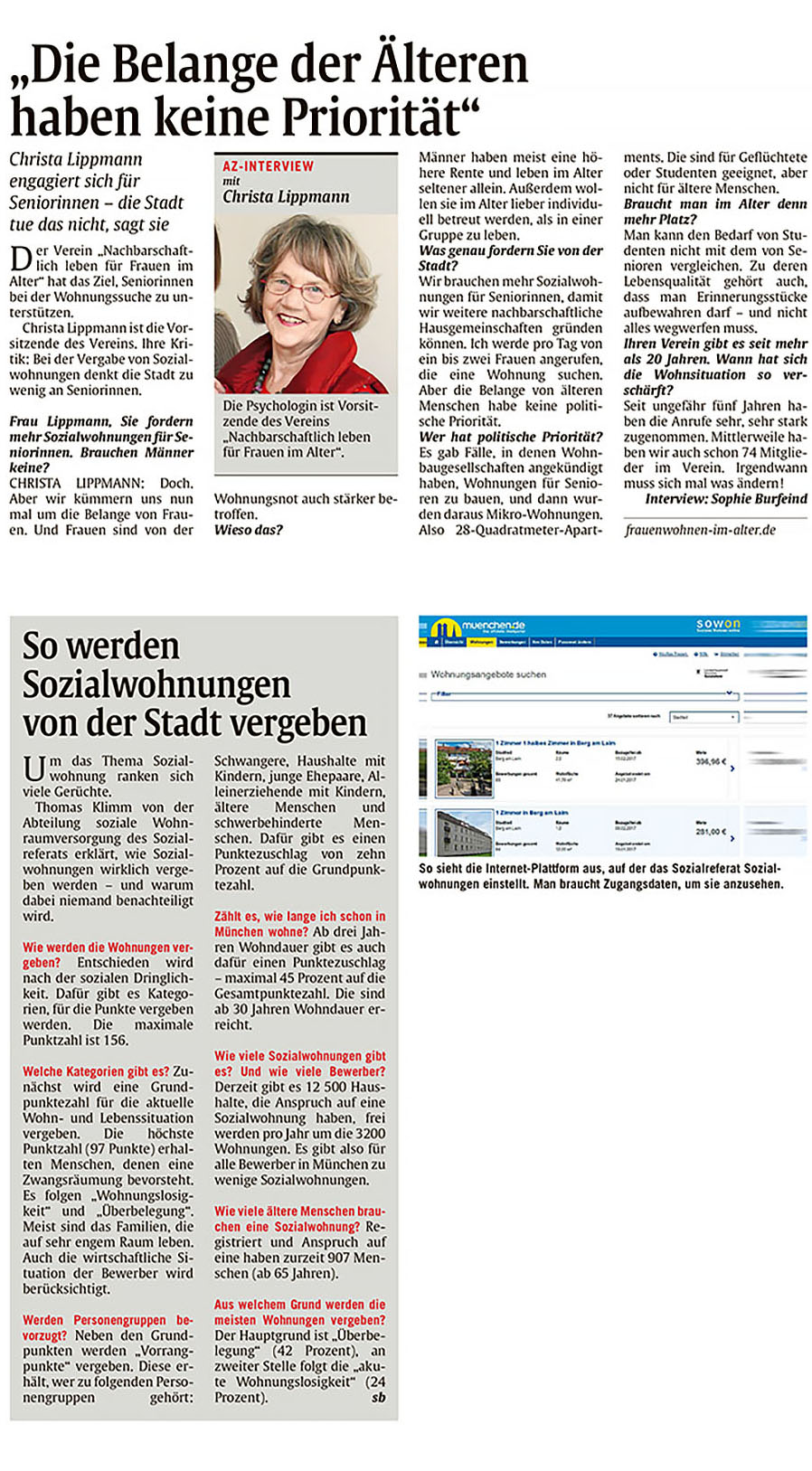 Artikel in Münchner Abendzeitung über teures Wohnen in München mit kleiner Rente