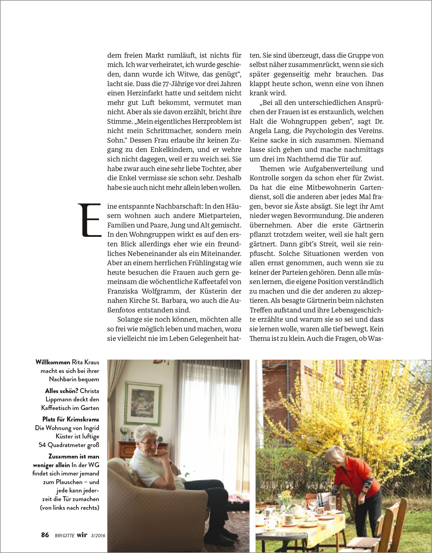 5 von 6: Bericht in der Zeitschrift Brigitte wir über das Wohnprojekt  des Fördervereins Nachbarschaftlich leben für Frauen im Alter