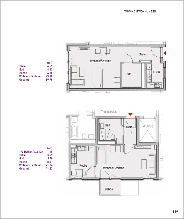 2 Grundrisspläne, einmal ohne , 1x mit Balkon jeweils ca. 40 qm