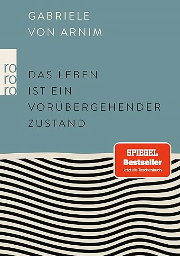 Buchcover: Das Leben ist ein vorübergehender Zustand, oben grüngrau unten schwarze Wellenlinien