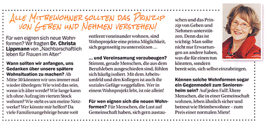 Portrait Dr. Christa Lippmann im Interview zum Nachbarschaftlichen Zusammenleben