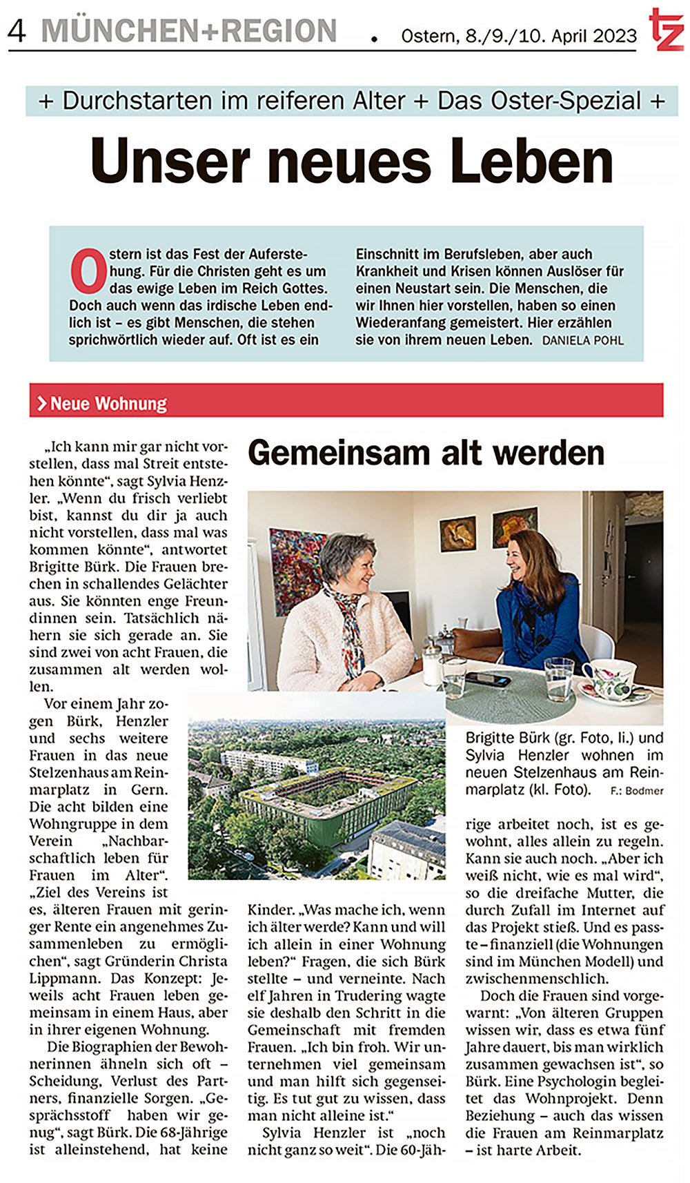 Artikel in der tz München, am 8./9.4.2023: Gemeinsam alt werden mit 2 Wohnfrauen der neuen Wohngruppe in München Gern