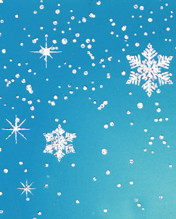 gezeichnet Schneeflocken und Schneekristalle vor blauem Hintergrund